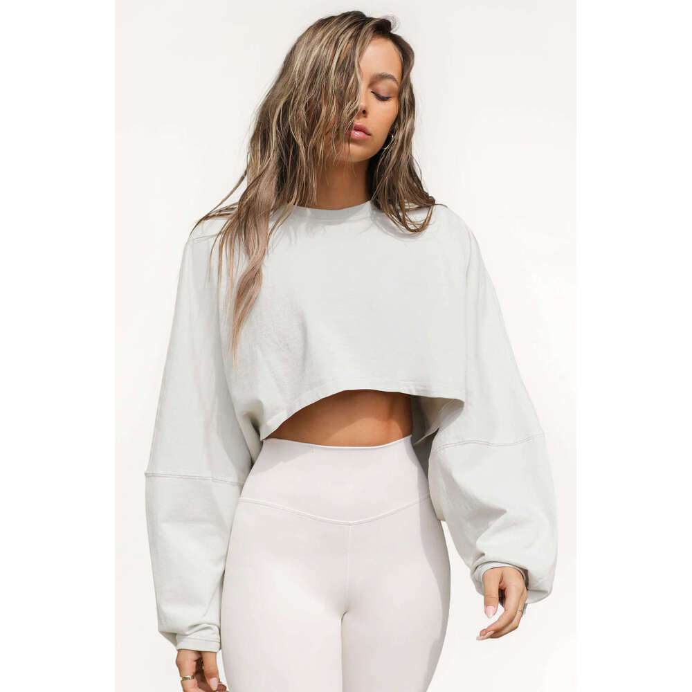 Umbilical Round Neck Sweatshirt, European And American Women's Short Sports Base T-Shirt, Knitted Shirt, Long Sleeved Top