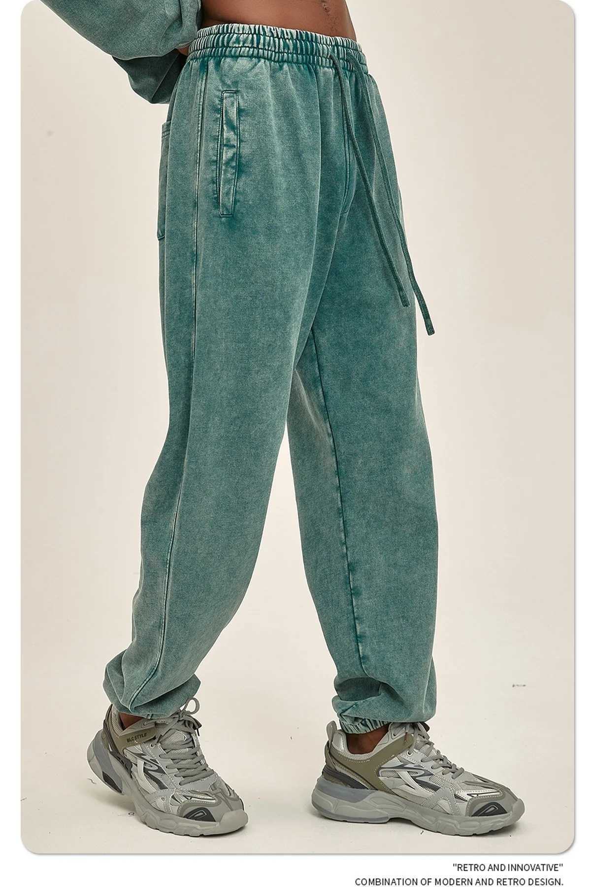 420g mens plus size 100% cotton pickled casual pants jogging sports mens high-quality retro washed sports pants X241216