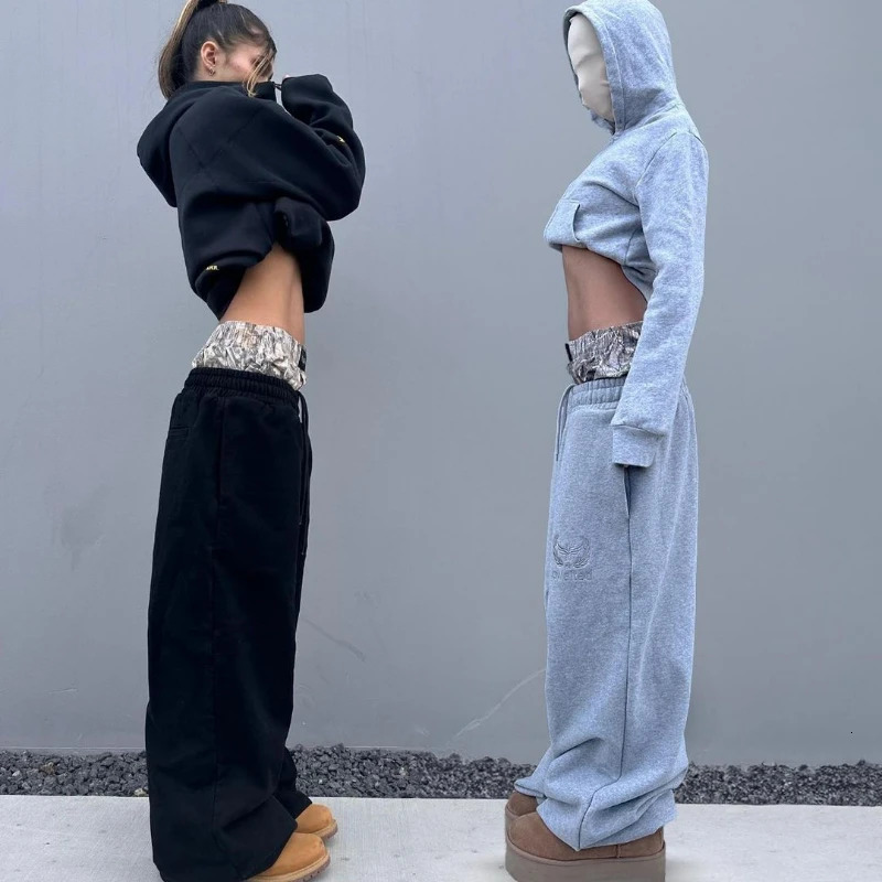 Y2K Retro Sweatpants Camouflage Double Waisted Embroidered Pattern Wide Leg Pants Rap Trend Casual Streetwear Unisex Baggy 241212Z