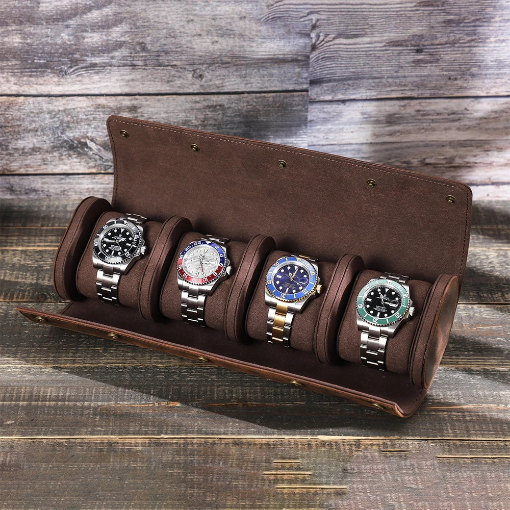 Vintage Watch Roll Travel Case Genuine Leather Handmade Display Box 1/2/3/6/8 Slots Wrist Watches Jewelry Storage Pouch 241216