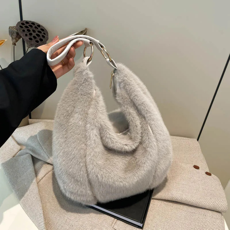 new faux mink plush women s handbag large capacity fluffy portable shoulder bag designer shoulder bag bag