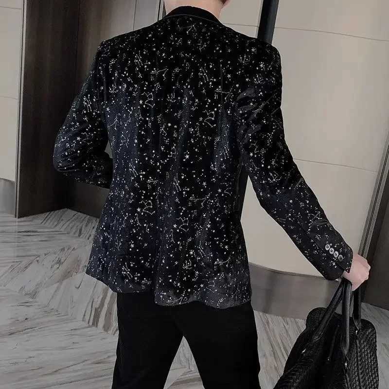 Spring Autumn Casual Suit Jacket Men European American Printed Slim Fit Personalized Suit Jacket Trendy Brand W241216