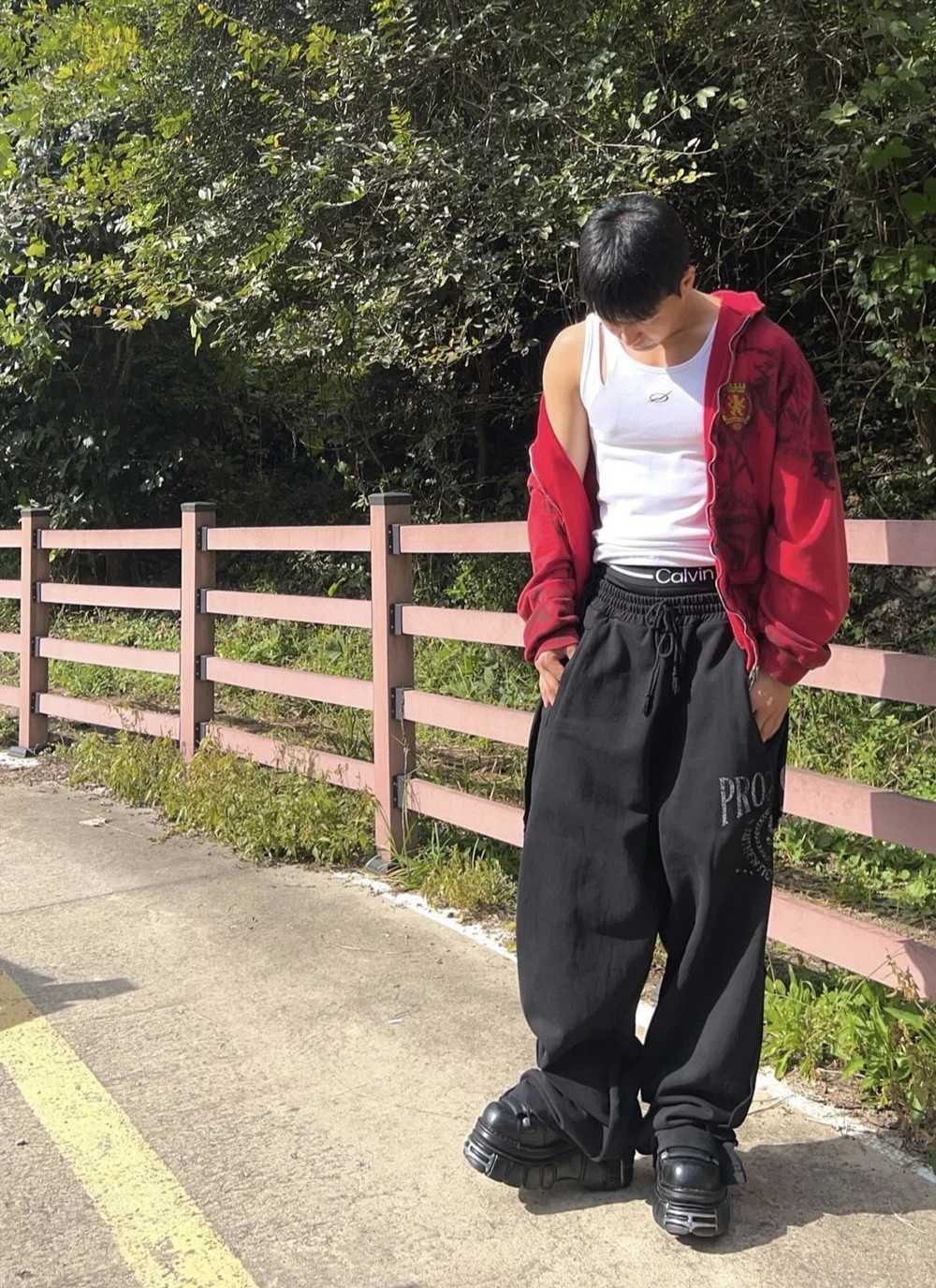 Yao888 casual fashion cotton loose retro pants splicing work cut floor length Trouser mens super street sports pants X241216