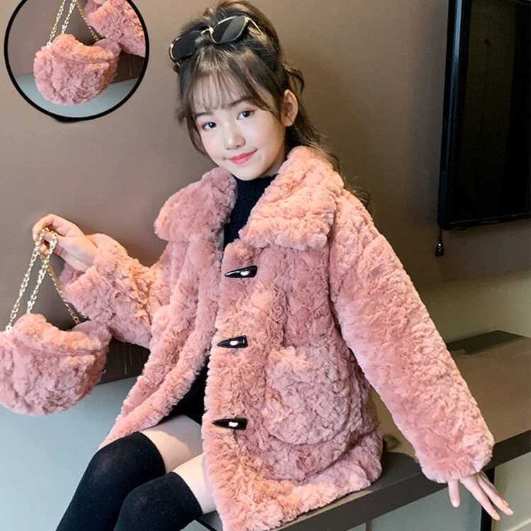 Outerwear Girls Wool Jackets Autumn Winter Children Horn Buckle Winter Thickened Warm Coats for Girls Outwear Kids Clothes 3-12YXJ241214
