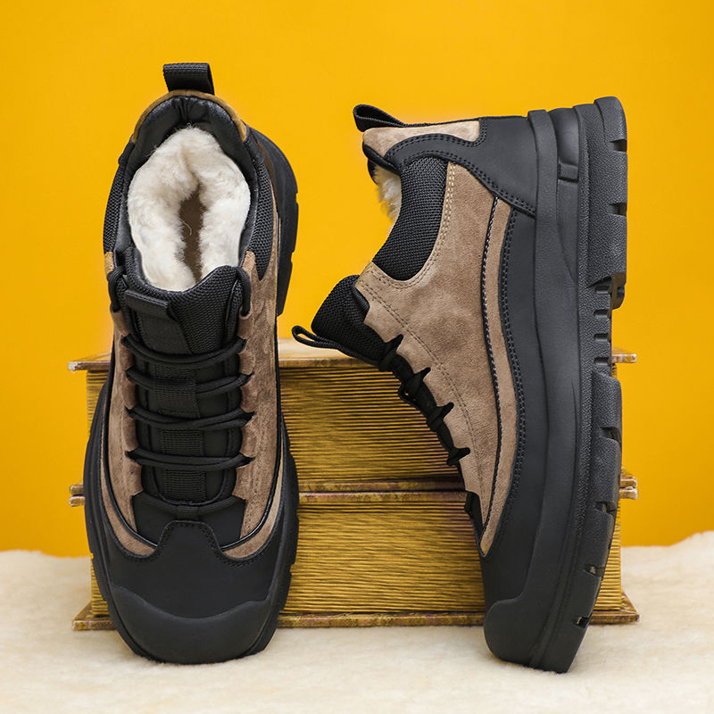 Men Sports Shoes Fashion High-top Design Winter Fleece Warm Wear-resistant Short Boots Thick Sole Sneakers Triple Grey Light Tan Free shipping
