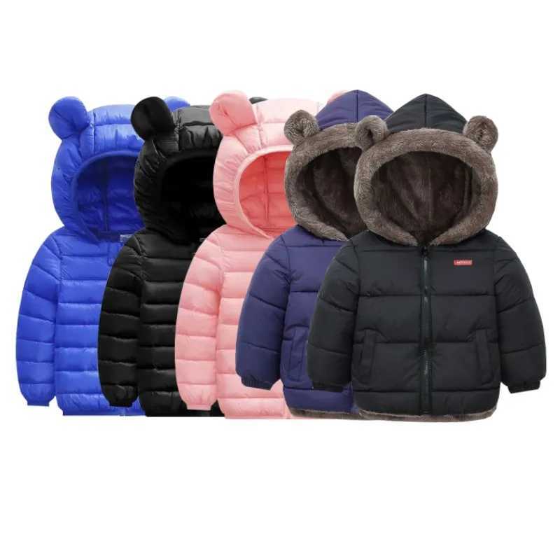 Cute Ears Down Jackets Children Boys Girls Coats Autumn Winter Warm Zipper Hooded Outerwear Solid Color Fashion Casual ClothingXJ241214