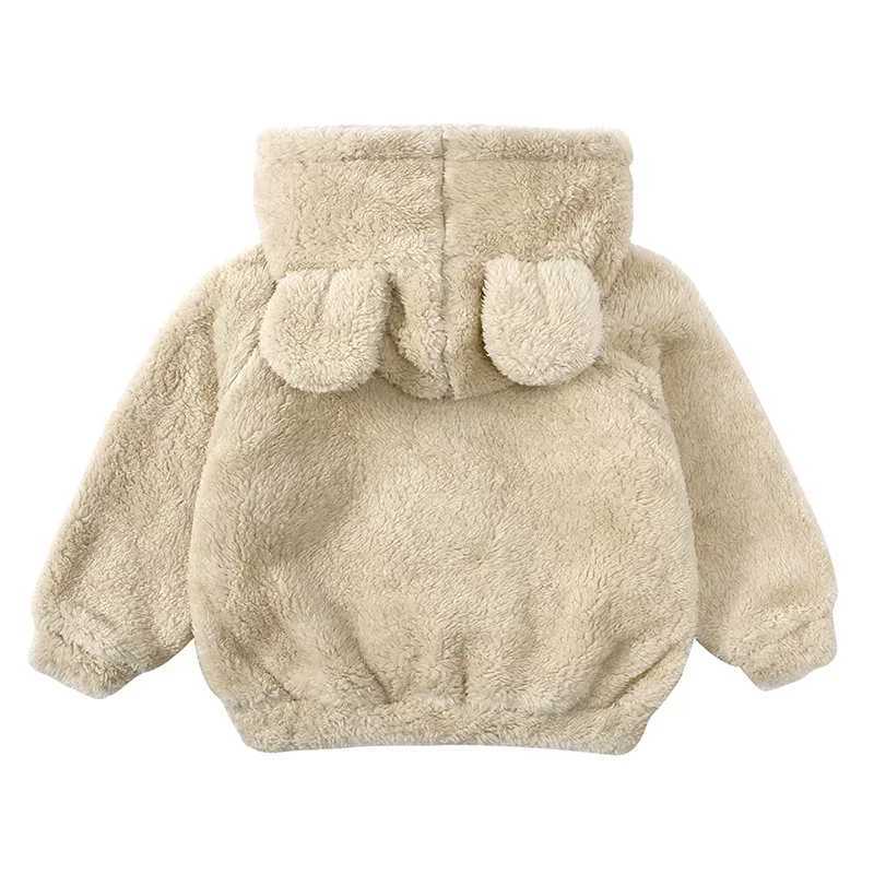 2024 Kids Winter Jacket For Boy Girl Solid Fleece Hoodies Bear Sweatshirt Top Korean Warm Coat For Children Outwear ClothesXJ241214