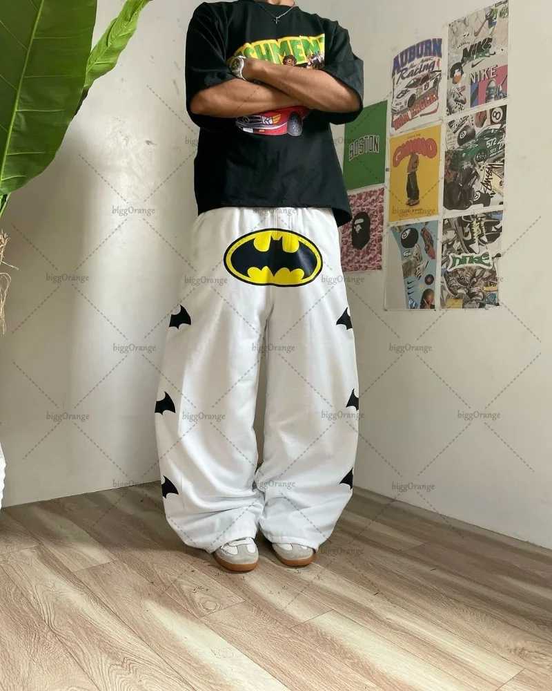 Y2K Harajuku Streetwear American Hip-hop Retro Striped Sweatpants Punk Style Letters Anime Print Baggy Straight Wide Leg Pants X241216