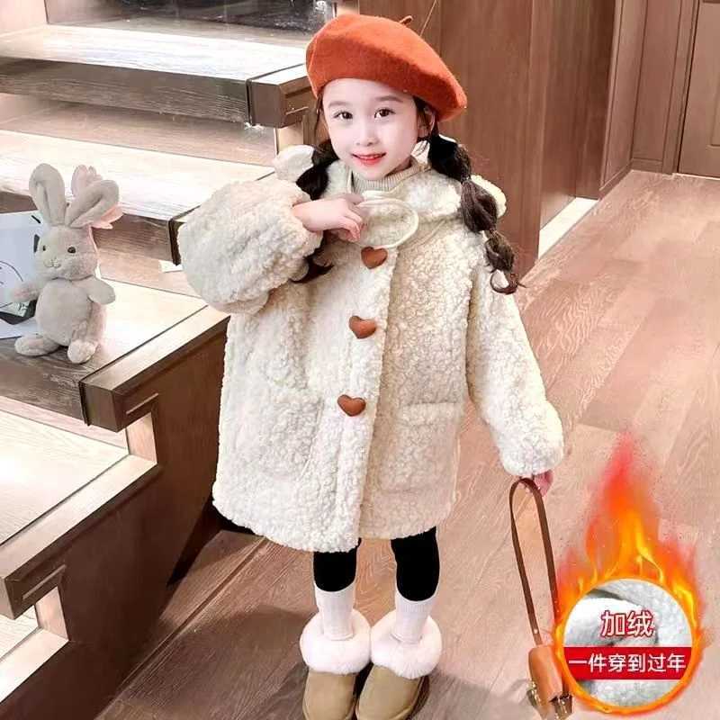 Winter Girls Fleece Coats Autumn Children Cotton-Padded Jackets Kids Clothing Baby Hooded Outerwear Princess Costumes 2-8 YearsXJ241214