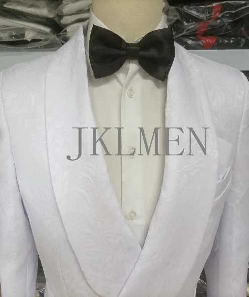 Custom Pour Hommes Made Groomsmen White Pattern Groom Tuxedos Shawl Lapel Suits 2PCS Wedding ( Jacket+Pants )Costume Homme W241216