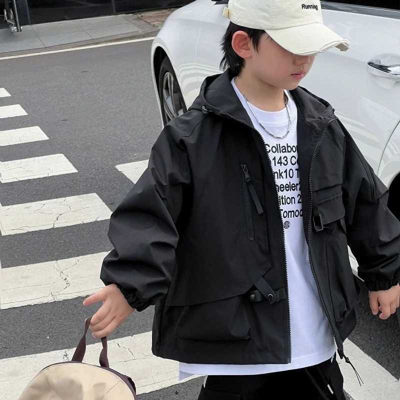 Boys Coat Jacket Cotton OuterwearWindbreak 2024 Black Spring Autumn Overcoat Sport Teenagers Childrens Warm ClothingXJ241214
