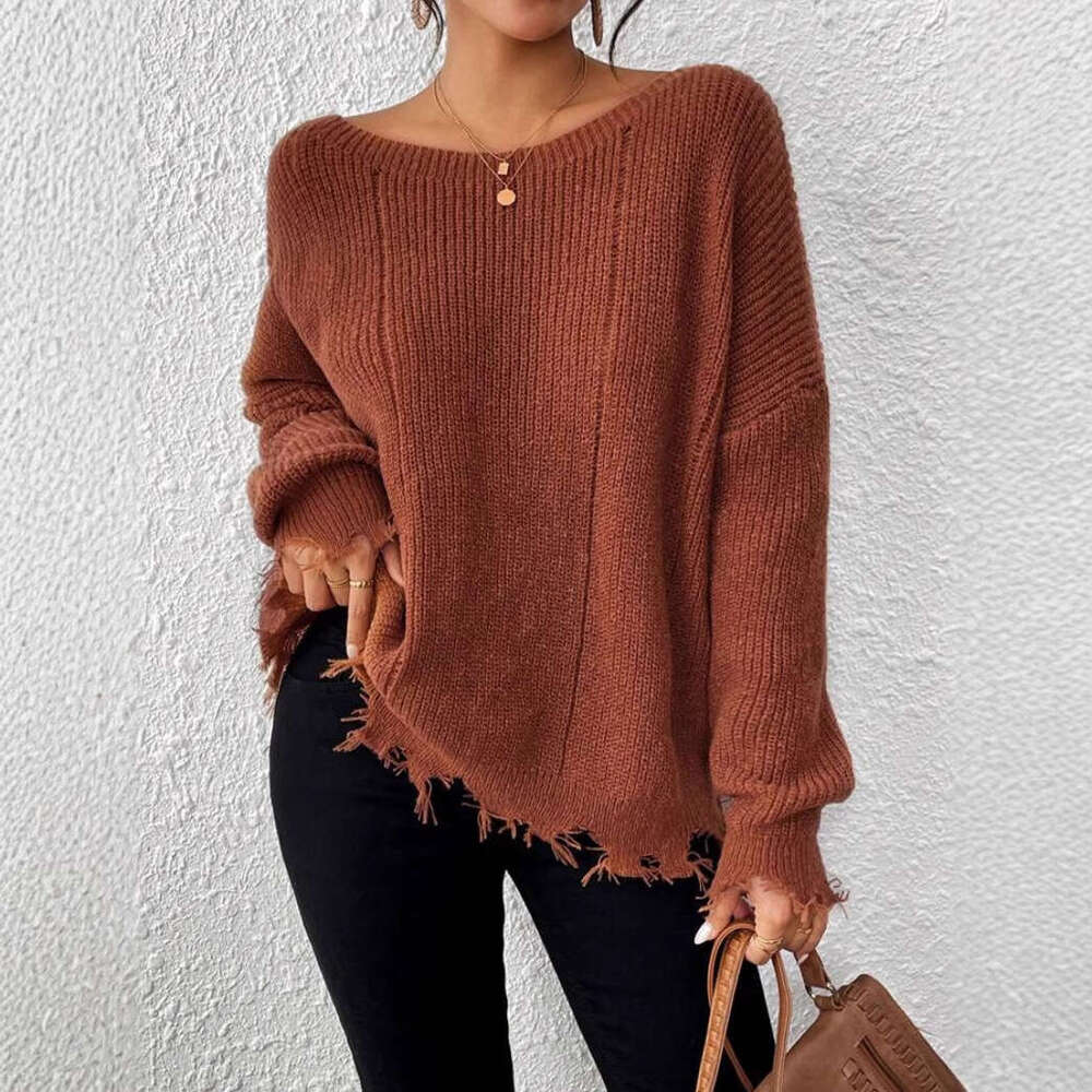 European And American Versatile Knitted Pullover Sweater Cross-Border Women's Fashion Tassel Solid Color Autumn Clothes For Women