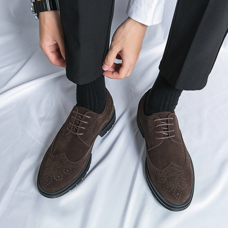 Men Dress Leather Fashion Office Derby Classic Casual Business Wedding Designer Male Suede Formal Shoes