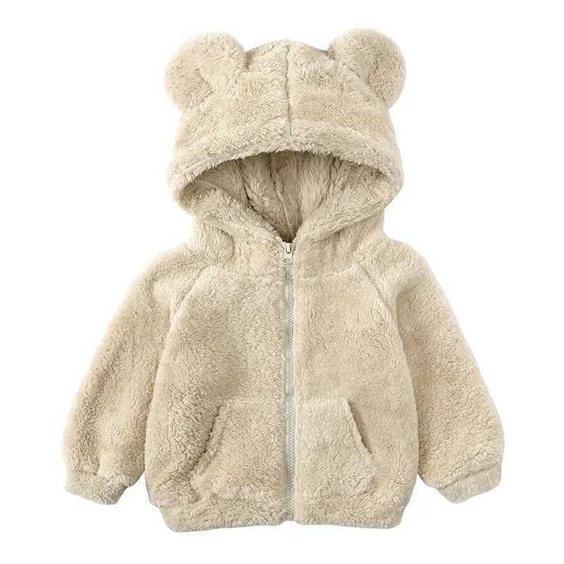 2024 Kids Winter Jacket For Boy Girl Solid Fleece Hoodies Bear Sweatshirt Top Korean Warm Coat For Children Outwear ClothesXJ241214