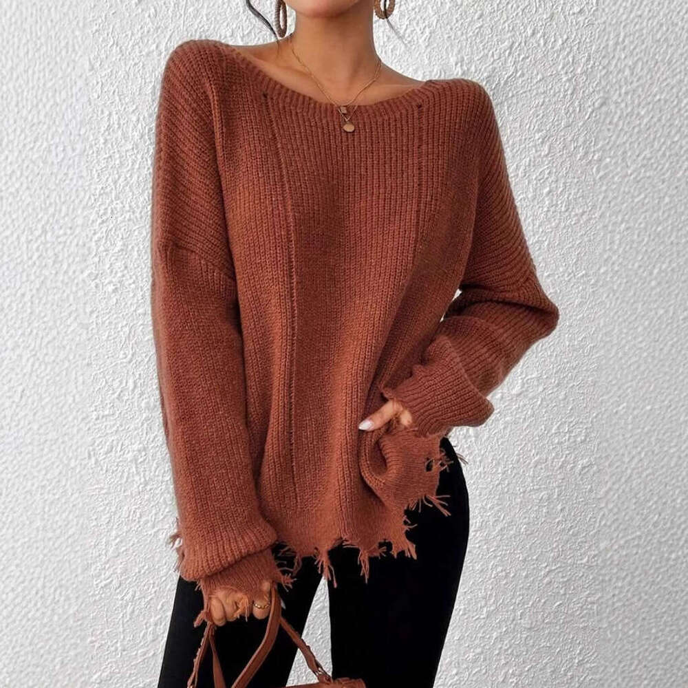European And American Versatile Knitted Pullover Sweater Cross-Border Women's Fashion Tassel Solid Color Autumn Clothes For Women