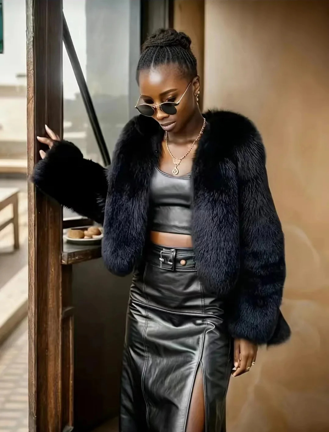 fur black style jacket coat warm classic fashion elegant 241121