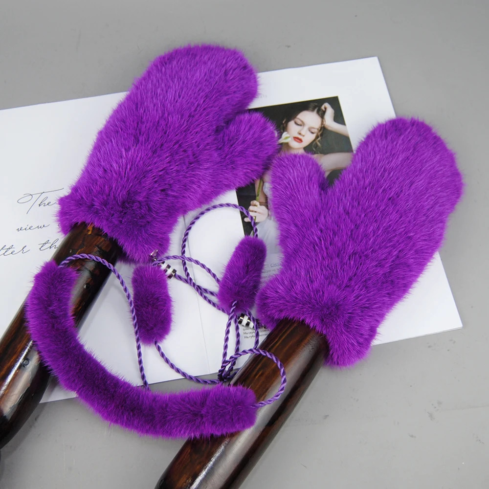 Winter real mink gloves are fashionable soft and warm 100 natural suitable for women High quality elastic leather knitted fur 241212