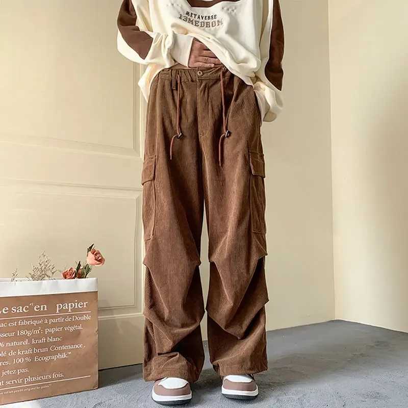 Mens Brown Baggy Japan Pants Oversized Corduroy Loose Wide Leg Cargo Pant Trousers Casual Men Sweatpants Streetwear Korean X241216