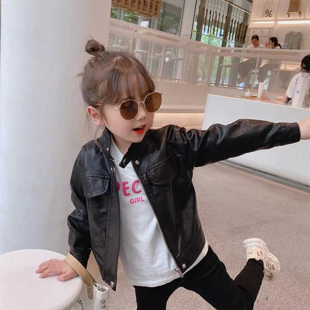 2024 Spring Girls Leather Jackets For 2-8 Years Children Classics Fly Coats Kids Clothing Baby Girls Fashion Pu Outerwear JacketXJ241214