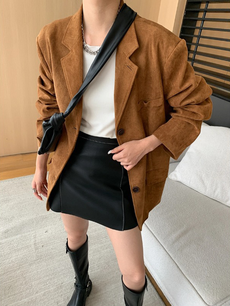 Vintage Blazer Coat Single Breasted Long Sleeve Loose All Match Casual Jacket Women Spring Autumn A9810