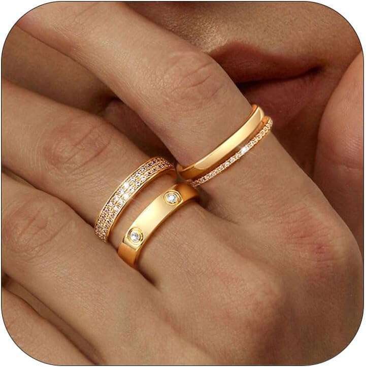 Sier for Women Non Tarnish Stackable Trendy Dainty Gold Plated Stacking Cubic Zirconia Thumb Ring Set Love Friendship Dual Band Promise Wedding Engagement Rings