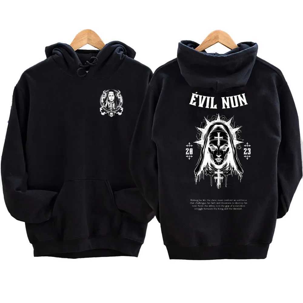 The Bad Nun Satan Strt Hip-Hop Nun Print Flce Sweater Harajuku Autumn and Winter Casual Long-sleeved Antisocial Men Hoodie X241216
