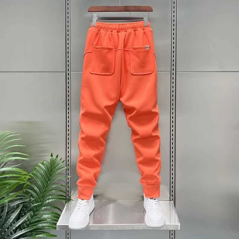 Autumn Mens Orange Jogger Korean Street Sports Mens Cotton 9-Minute Sports Pants Fashion Mens 2024 X241216