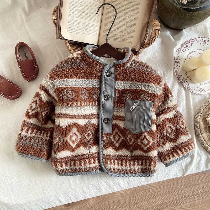 Children Winter Jacket Autumn Winter Boys Thick Cotton-padded Outerwear Fashion Warm Lamb Wool Coat Top Versatile Kids ClothesXJ241214