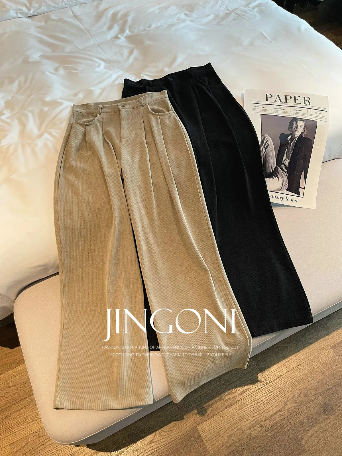Corduroy Product Y2k Womens Autumn Korean Fashion Retro Elegant Pants Wide Legs High Waist 241214