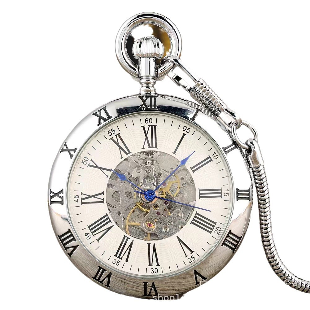 Outer Roman Font Round Snake Chain Automatic Mechanical Pocket Watch Dial Diameter 49mm Thickness 12mm Antique Gift Mechanical Pocket Watch 004