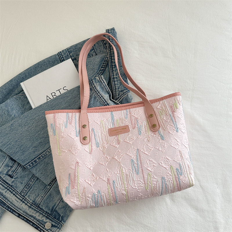 2025 new Free shipping designer bags for womens Embroidered tote bag black white blue pink Fashionable and versatile With hanging decorations