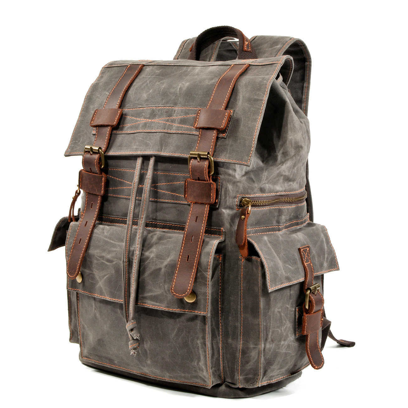 American backpack men's and women's backpack beeswax canvas travel computer crazy horse leather bag sports hiking bag 241215