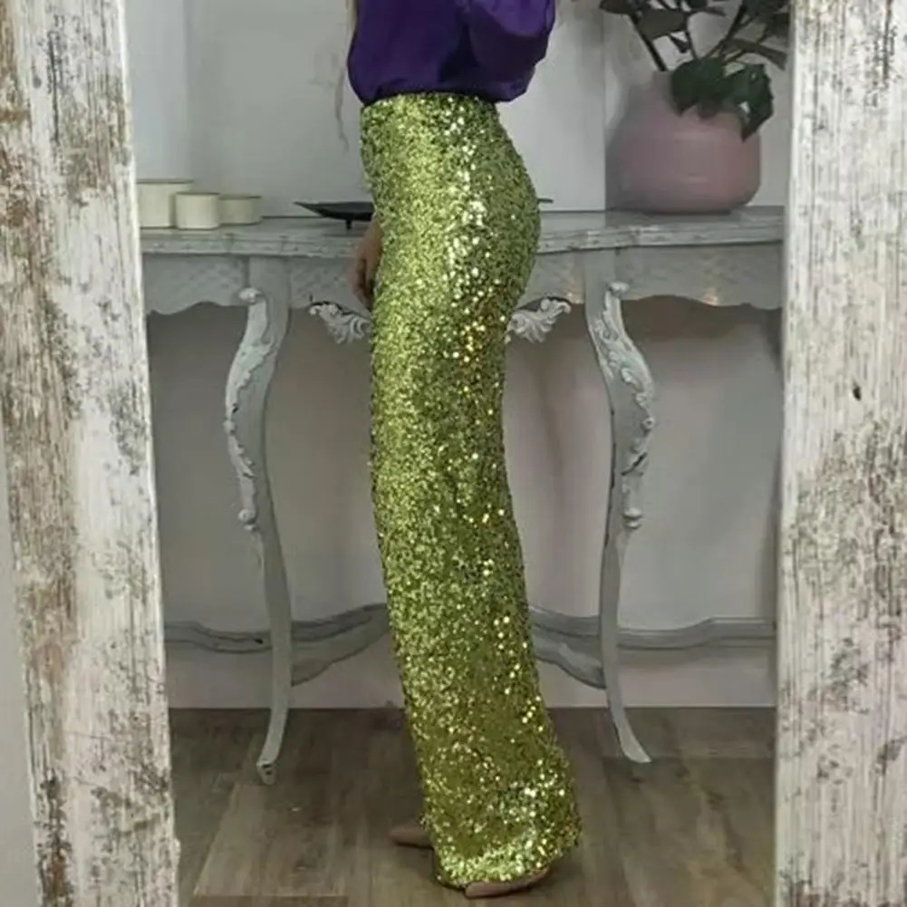 Womens pants sequins high waisted glitter micro light slim loose with elastic waistband style 241212