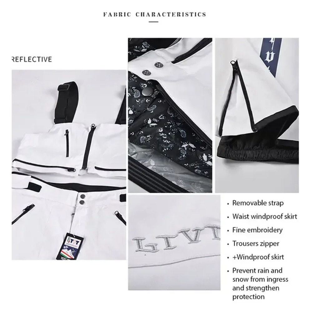 2025 Winter Skiing Suites New Snowboard Jacket Pants Set Women Warm Waterproof Tracksuit Detachable Hem Men Alpine Sport Clothes