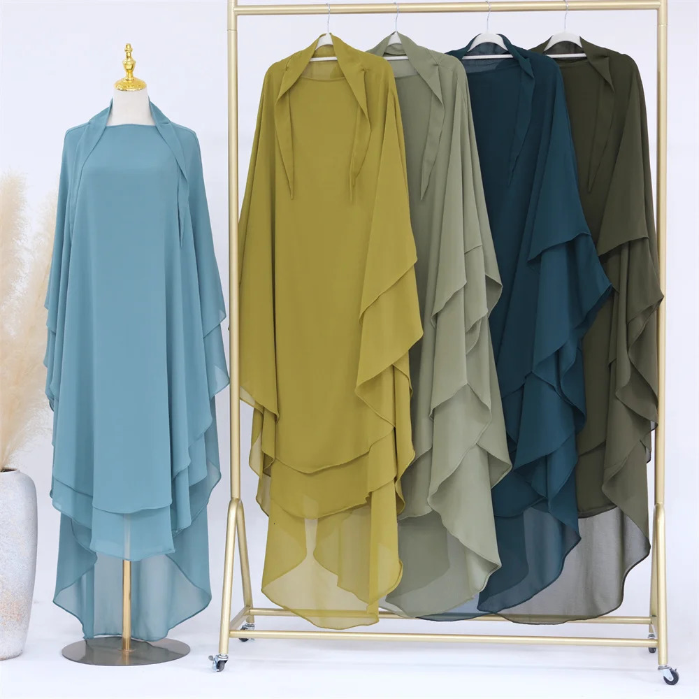 Long Khimar Plain Chiffon Double Layer Muslim Womens Prayer Scarf Dubai Turkiye Headband Ramadan Niqab Back Length 159cm 241216ww