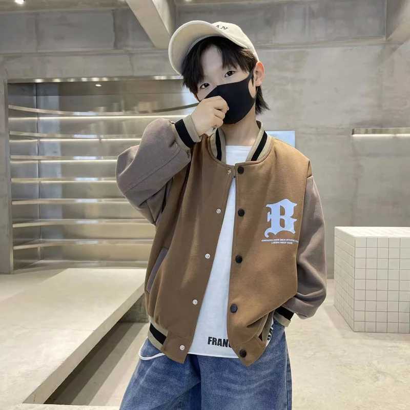 Autumn Spring Baseball Jackets Boys Girls Trends Letters Loose Casual Tops Kids Single Breasted Coats Teenager Fashion ClothingXJ241214