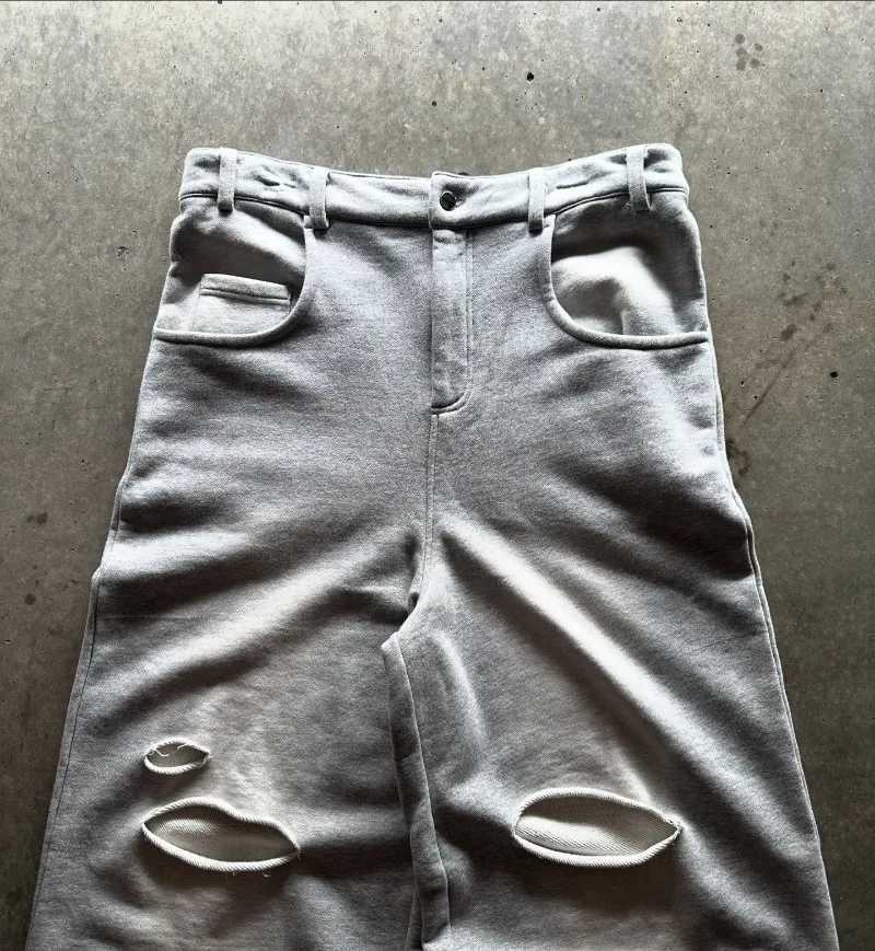 Y2k Streetwear men baggy pants Hip Hop high street fashion hole wide leg pants Punk Harajuku trend brand casual sweatpants X241216