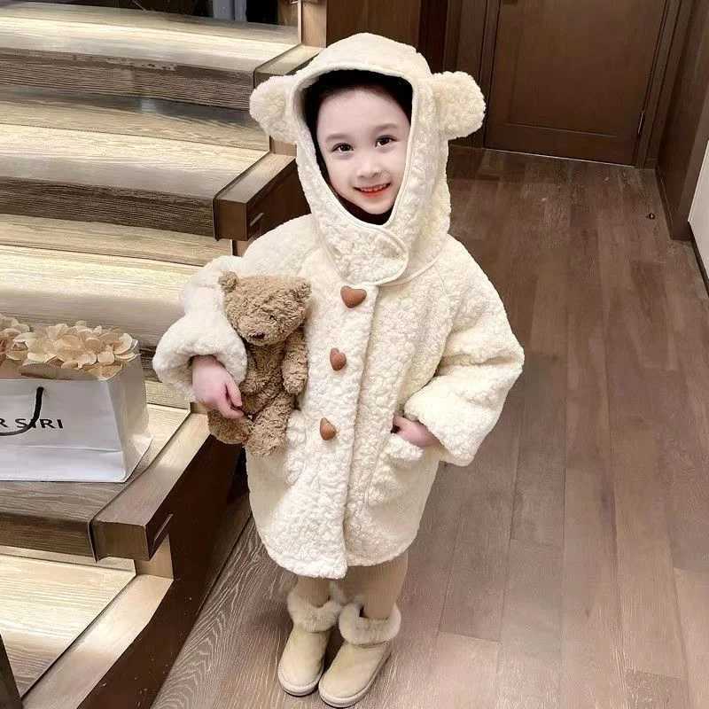 Winter Girls Fleece Coats Autumn Children Cotton-Padded Jackets Kids Clothing Baby Hooded Outerwear Princess Costumes 2-8 YearsXJ241214