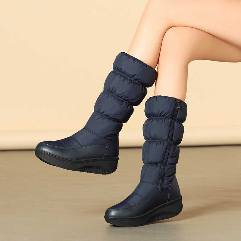 Side Zipper High Barrel Down Boots Thick Fur Snow Boots Slope Heel Casual Boots 35-44 Women's Boots 241215