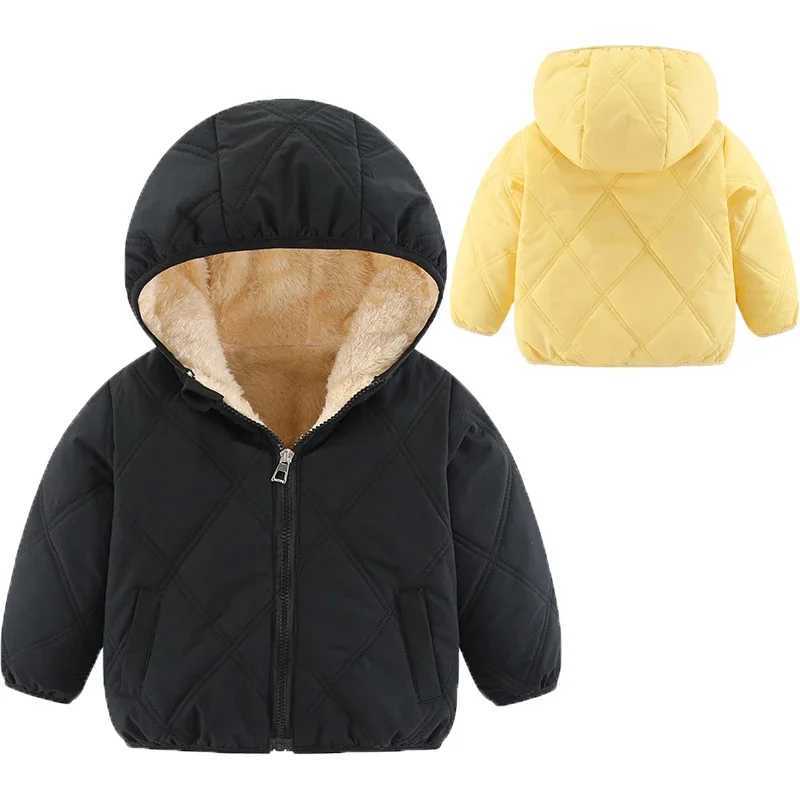 Winter Keep Warm Girls Jacket Lined With Velvet Thick Cotton Padded Hooded Coat For Kids Children Keep Out The Cold OuterwearXJ241214