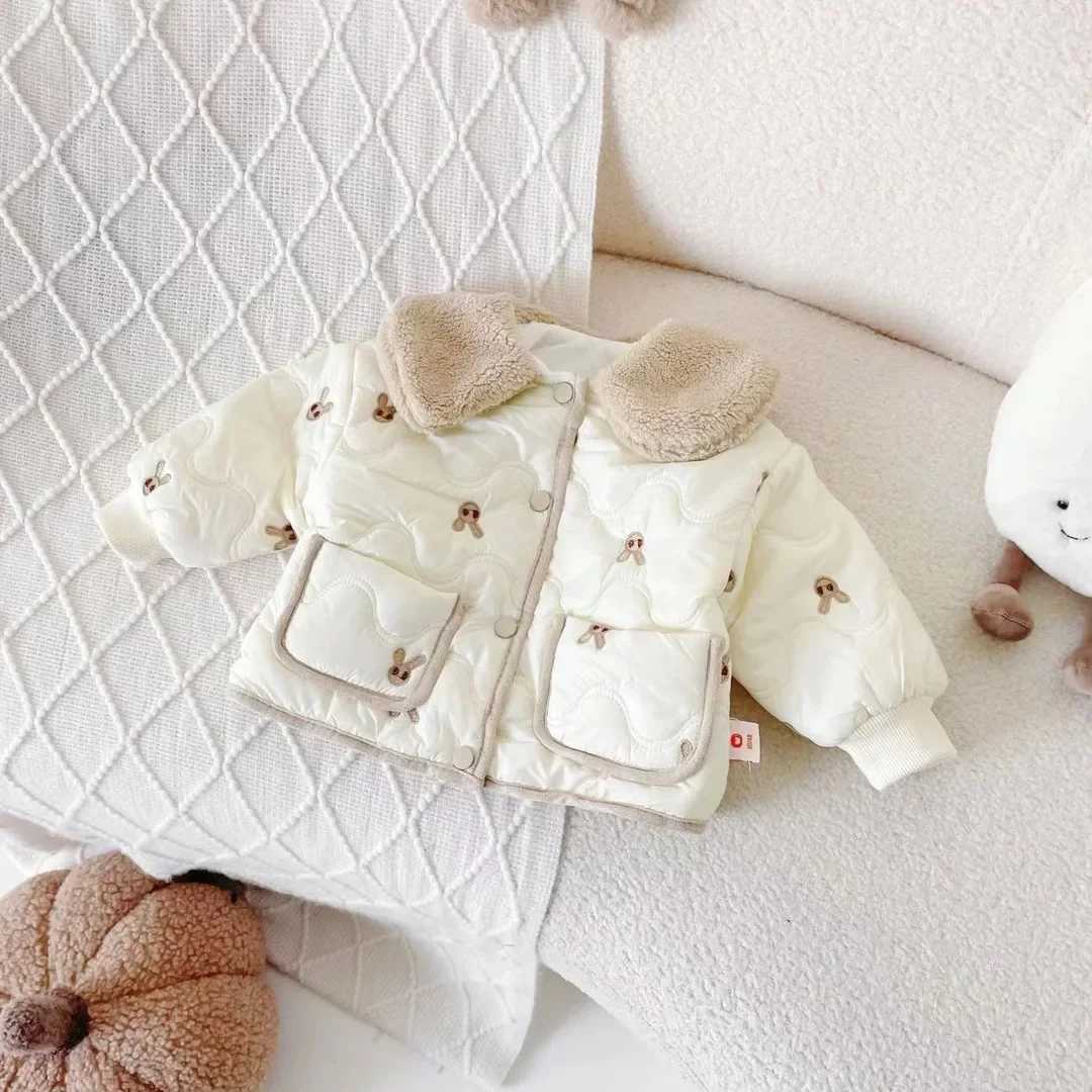 Childrens Coats Cute Bunny Embroidered Childrens Fleece Coat Girls Cotton-padded Jacket with Wool Padded Jacket Kids JacketXJ241214