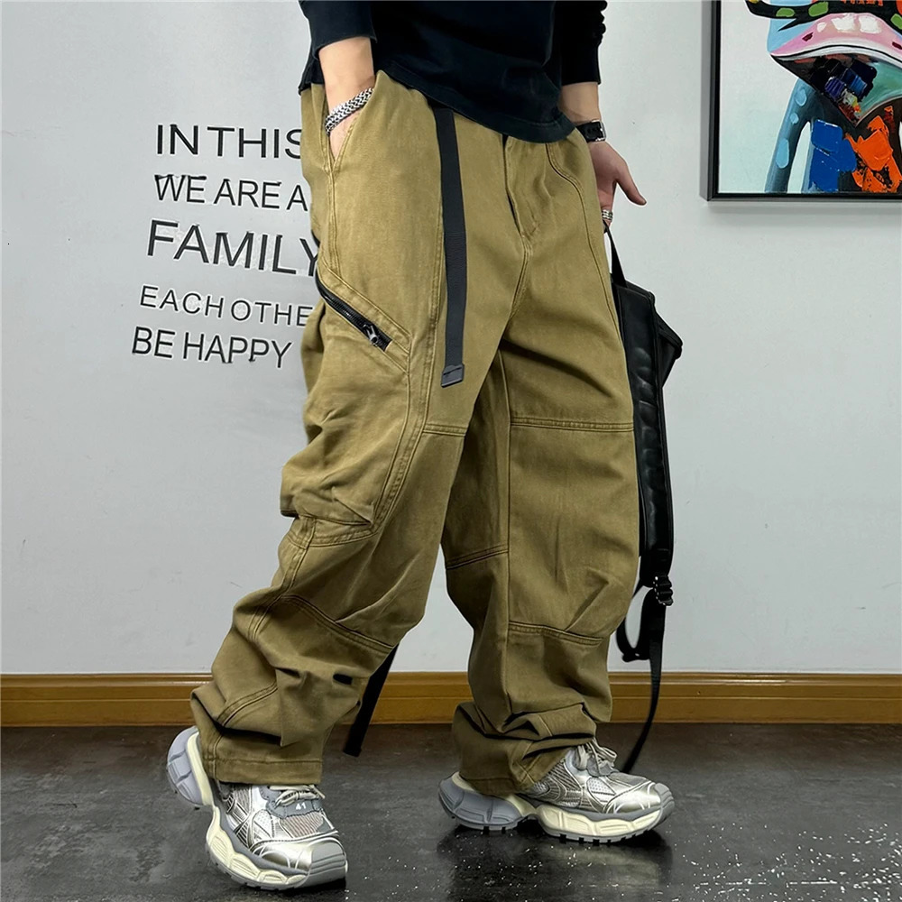 American Streetwear Multi-Pocket Cargo Pants Men High Quality Fashion Baggy Pants Plus Size Black Army Straight-Leg Trousers 241214