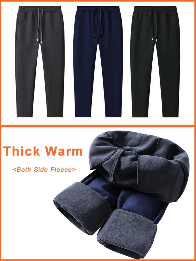 Winter wool sports pants mens thick jogging pants drawstring elastic waist zipper pocket hot straight track Trouser X241216