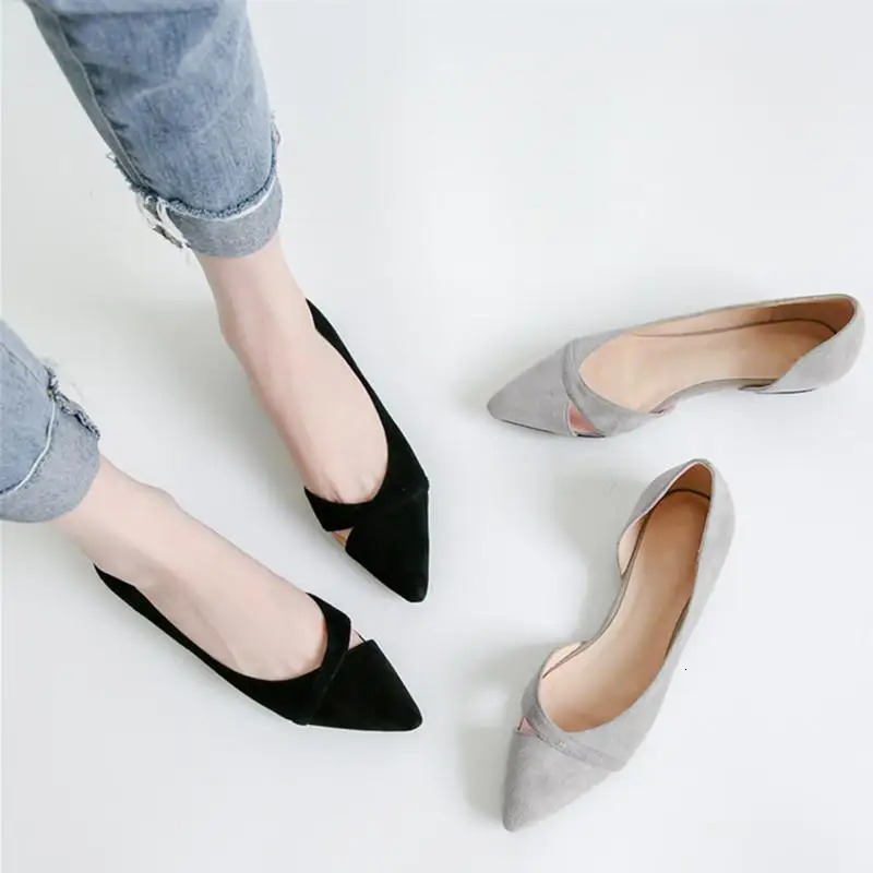 Womens flat shoes gray corner toe basic simple and compact flat shoes oversized size 43 44 45 small size 31 32 33 womens shoes 241213