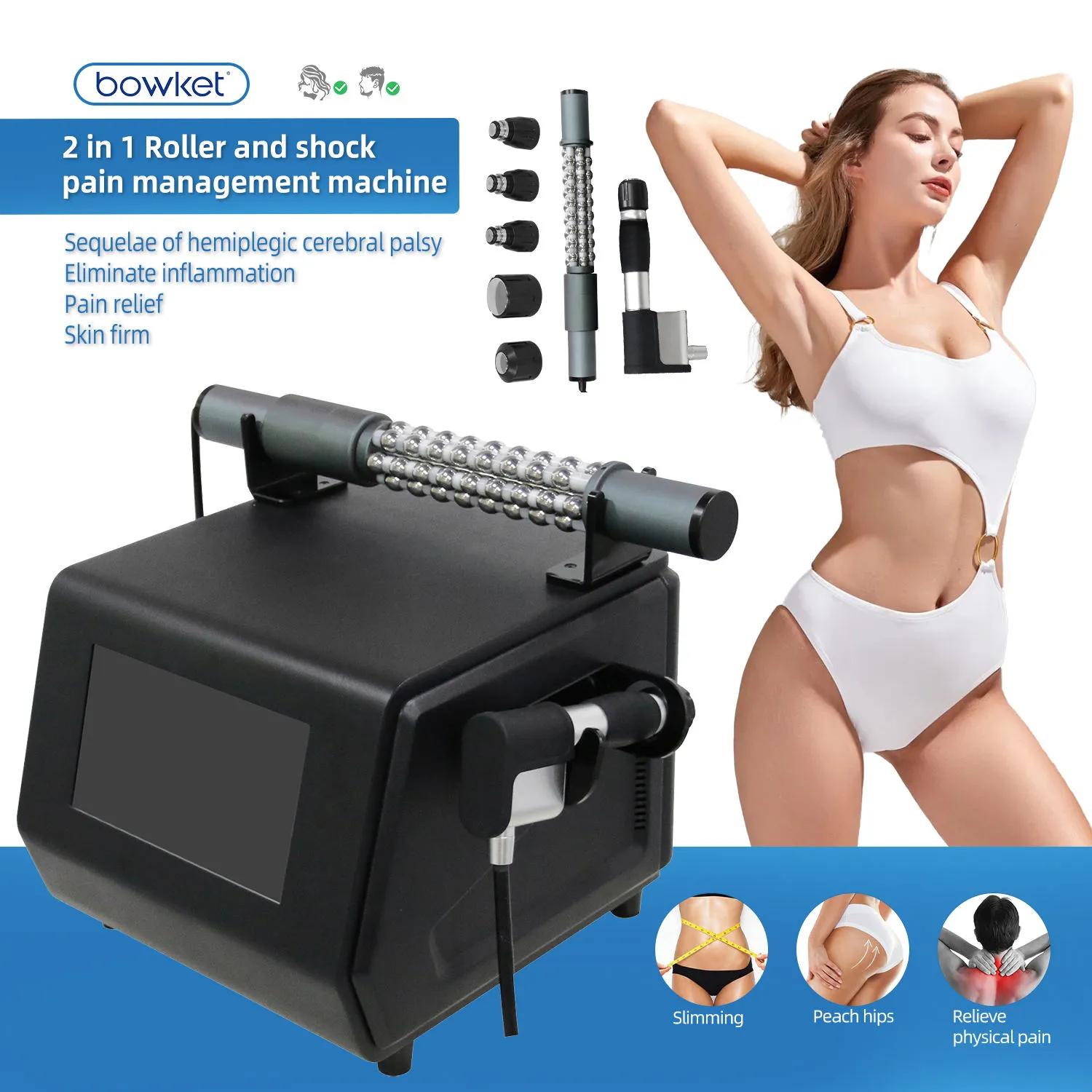 New Arrival Pain Rehabilitation Physiotherapy Slimming Instrument 2 in 1 360 rotating roller Massage Shockwave ED Treatment Instrument CE