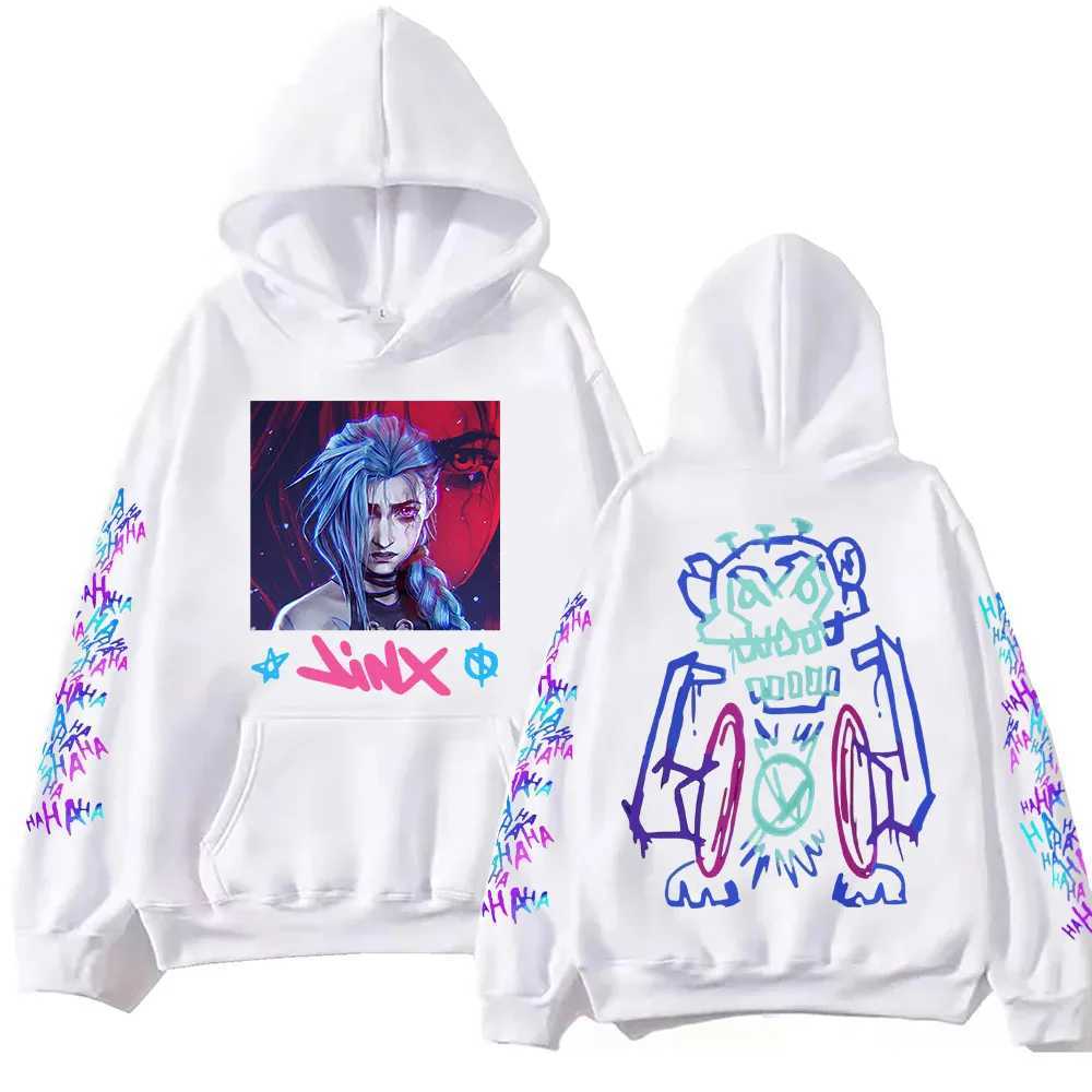 Hot Anime Arcane Jinx Hoodie Harajuku Hip Hop Pullover Top Mens Sports Shirt X241216