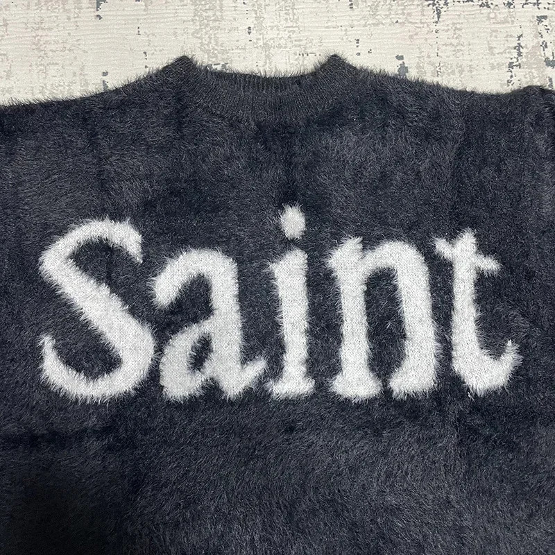 Classic Letter Jacquard Saint Sweater Men Women Couple Casual Black Knitted Sweatshirts High Quality Crewneck Pullovers 241216