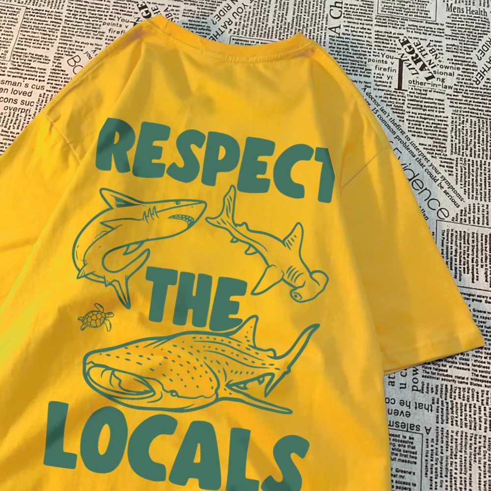 Respect The Locals Marine Animals Men Women T Shirts Cotton Sweat T Shirt Casual Loose Tee Clothes Harajuku Clothing Couple W241216