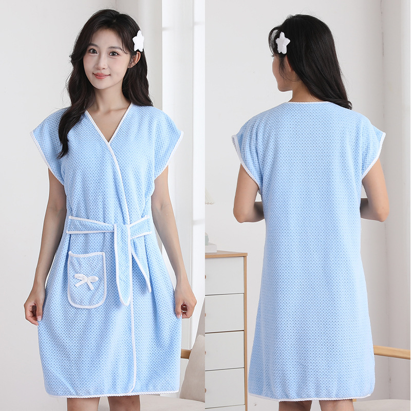 X97-Coral fleece absorbent ladies fashionable wearable bathrobe comfortable household bath towel no lint soft nightgown extra long bathrobe
