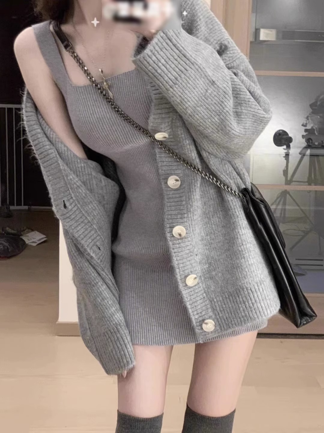 K728 New style Korean style knitted suspender skirt for women, autumn and winter style, pure desire, coldness, royal sister style hip-hugging dress